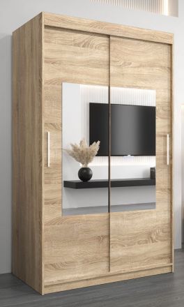 Armoire à portes coulissantes / Penderie Claveles 02 avec miroir, Couleur : Chêne de Sonoma - Dimensions : 200 x 120 x 62 cm ( H x L x P)