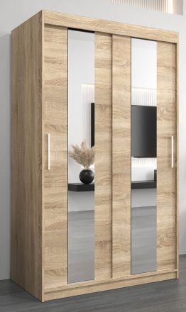 Armoire à portes coulissantes / Penderie Polos 02 avec miroir, Couleur : Chêne de Sonoma - Dimensions : 200 x 120 x 62 cm (H x L x P)