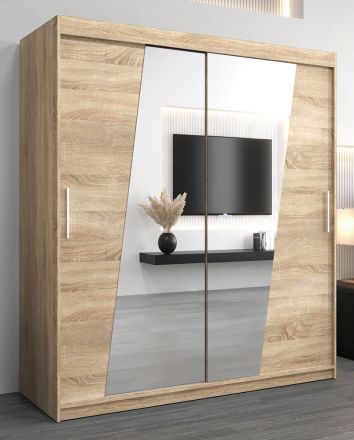 Armoire à portes coulissantes / Penderie Guajara 04 avec miroir, Couleur : Chêne de Sonoma - Dimensions : 200 x 180 x 62 cm (H x L x P)