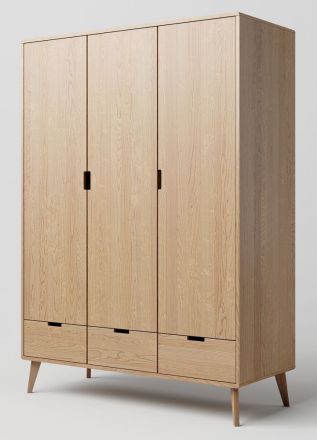 Armoire à portes battantes / Penderie en chêne massif naturel, Aurornis 06 - Dimensions : 200 x 142 x 60 cm (H x L x P)