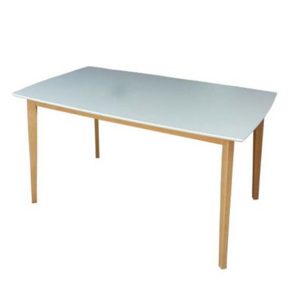 Table de salle à manger Daures 87 (anguleuse), Couleur : Blanc / Naturel, hêtre massif partiel - Dimensions : 138 x 80 cm (l x p)