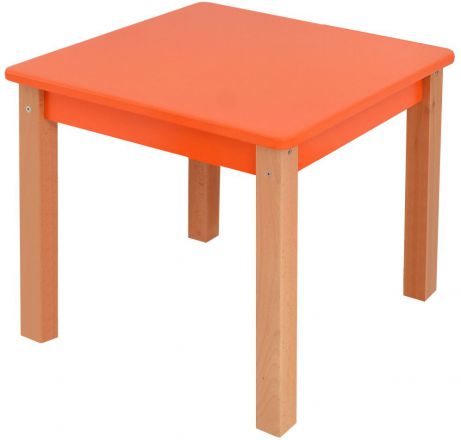 Table d'enfant Laurenz en hêtre massif naturel / orange - Dimensions : 47 x 50 x 50 cm (H x L x P)