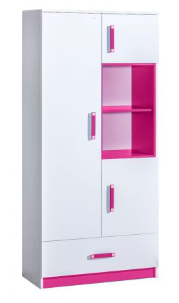 Chambre d'enfant - armoire à portes battantes / armoire Frank 03, couleur : blanc / rose - 189 x 90 x 40 cm (H x L x P)
