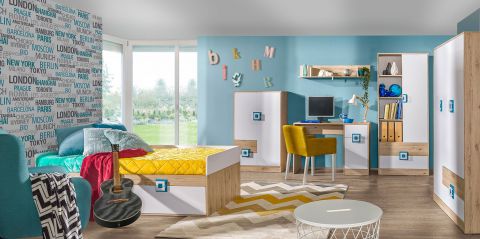 Chambre d'enfant complète - Set D Fabian, 6 pièces, couleur : chêne brun clair / blanc / bleu