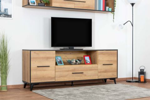 Meuble TV Altels 04, couleur : chêne Riviera / brun foncé - 68 x 179 x 40 cm (H x L x P)