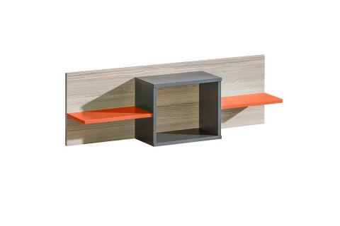 Chambre d'adolescents - Étagère suspendue Marcel 09, couleur : orange cendré / gris / marron - Dimensions : 35 x 110 x 20 cm (h x l x p)