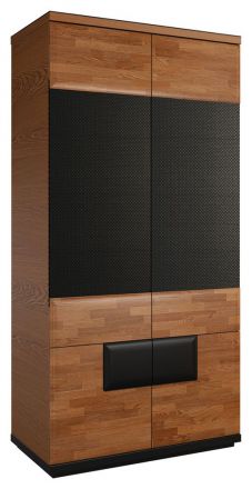 Armoire à portes battantes / armoire "Postira" 36, couleur : noyer / noir, partiellement massif - Dimensions : 210 x 102 x 62 cm (H x L x P)
