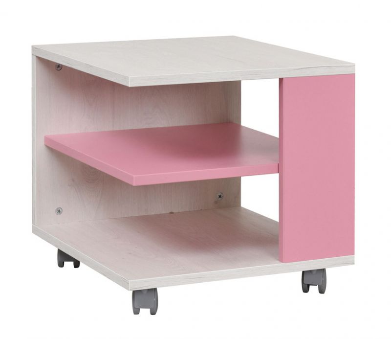 Chambre d'enfants - table basse Luis 09, couleur : chêne blanc / rose - 45 x 45 x 43 cm (L x P x H)