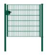Portail en treillis métallique à 1 battant, largeur de passage : 134 cm, largeur totale avec poteaux : 146 cm, Finition: Revêtement vert, Hauteur: 123 cm
