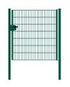 Portail en treillis métallique à 1 battant, largeur de passage : 134 cm, largeur totale avec poteaux : 146 cm, Finition: Revêtement vert, Hauteur: 143 cm