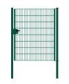 Portail en treillis métallique à 1 battant, largeur de passage : 134 cm, largeur totale avec poteaux : 146 cm, Finition: Revêtement vert, Hauteur: 163 cm
