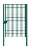 Portail en treillis métallique à 1 battant, largeur de passage : 134 cm, largeur totale avec poteaux : 146 cm, Finition: Revêtement vert, Hauteur: 203 cm