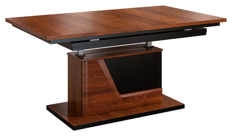 Table basse "Medulin" 08, réglable en hauteur, couleur : noyer / noir, partiellement massif - Dimensions : 59 - 77 x 130 - 218 x 80 cm (H x L x P)