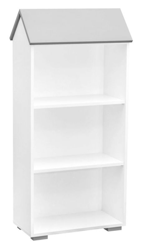 Chambre d'enfant - Bibliothèque Daniel 02, couleur : blanc / gris - 130 x 62 x 30 cm (h x l x p)