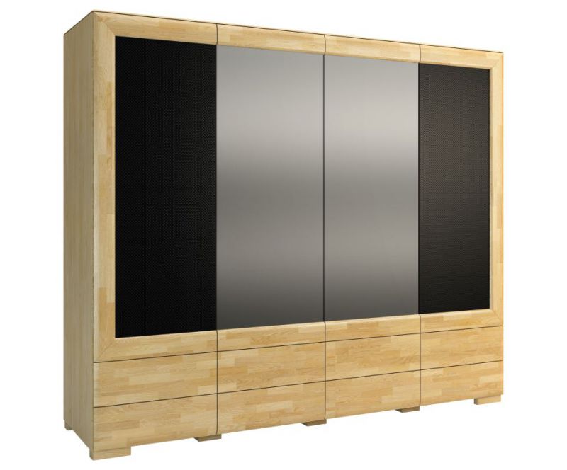 Armoire à portes battantes / Armoire "Lipik" 43, couleur : chêne / noir, partiellement massif - Dimensions : 224 x 242 x 61 cm (H x L x P)