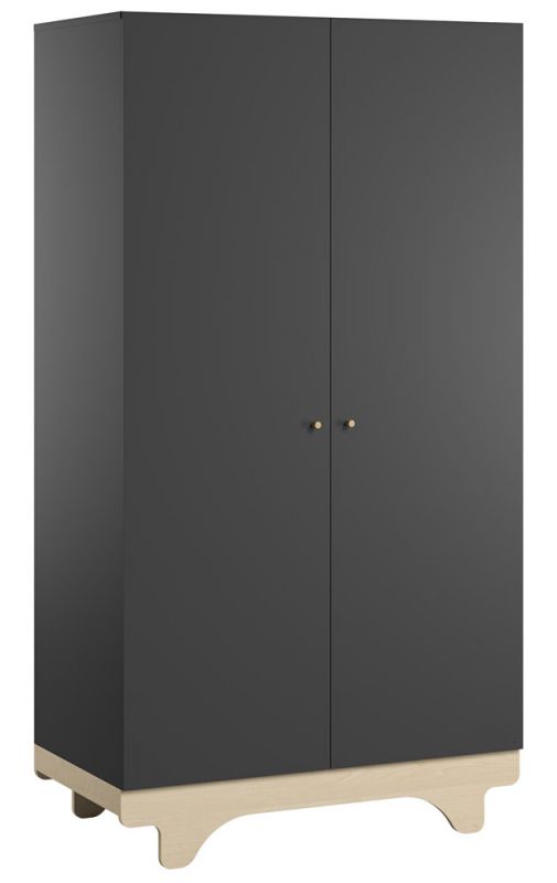Armoire à portes battantes / armoire Lillebror 03, couleur : gris / bouleau - Dimensions : 185 x 100 x 52 cm (H x L x P)