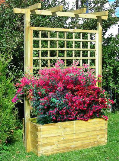 Relaxdays Jardinière Avec Treillis En Bois - Bac à Fleurs 20L 90cm Nature Pour Plantes Grimpantes