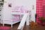 Lit superposé / lit de jeu Moritz L en hêtre massif laqué blanc avec étagère et toboggan, y compris sommier à lattes déroulable - 90 x 200 cm, divisible