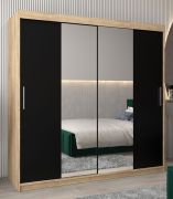 Armoire à portes coulissantes Bisaurin 5B avec miroir | Chêne Sonoma / Noir | 200 x 200 x 62 cm