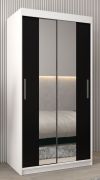 Armoire penderie à portes coulissantes avec miroir | Blanc mat / Noir | 200 x 100 x 62 cm | Série Bisaurin