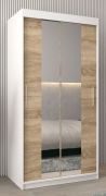 Armoire penderie à portes coulissantes Bisaurin 1B avec miroir | Blanc mat & chêne Sonoma | 200 x 100 x 62 cm