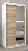 Armoire à portes coulissantes Jan 01B avec miroir | Blanc mat & chêne Sonoma | 200 x 100 x 62 cm