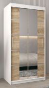 Armoire à portes coulissantes Jan 01D avec miroir | Blanc mat & chêne Sonoma | 200 x 100 x 62 cm