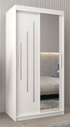 Armoire à portes coulissantes / Penderie avec miroir Tomlis 01B, Couleur : Blanc mat - Dimensions : 200 x 100 x 62 cm (h x l x p)