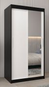Armoire penderie à portes coulissantes Bisaurin 1C avec miroir | Noir / Blanc mat | 200 x 100 x 62 cm
