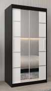 Armoire à portes coulissantes Jan 01D avec miroir | Noir / Blanc mat | 200 x 100 x 62 cm