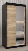Armoire penderie portes coulissantes avec miroir Jan 01B | Noir & Chêne Sonoma | 200 x 100 x 62 cm