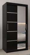 Armoire à portes coulissantes Jan 01B avec miroir | Noir | 200 x 100 x 62 cm | Design moderne