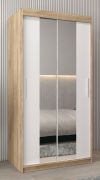 Armoire penderie à portes coulissantes Bisaurin 1B avec miroir | Espace optimisé | Chêne Sonoma / Blanc mat | 200 x 100 x 62 cm