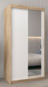 Armoire penderie portes coulissantes avec miroir | Chêne Sonoma & Blanc mat | 200 x 100 x 62 cm