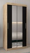 Armoire penderie portes coulissantes avec miroir | Chêne Sonoma/Wengé | 200 x 100 x 62 cm | Design moderne
