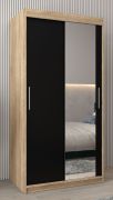 Armoire penderie portes coulissantes avec miroir | Chêne Sonoma & Wengé | 200 x 100 x 62 cm | Série Bisaurin