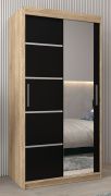 Armoire penderie Jan 01B avec miroir | Gain de place | Chêne Sonoma / Noir | 200 x 100 x 62 cm