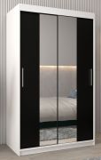 Armoire penderie Bisaurin 2B avec portes coulissantes miroir | Blanc mat / Noir | 200 x 120 x 62 cm