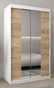 Armoire penderie à portes coulissantes Bisaurin 2B avec miroir | Blanc mat & chêne Sonoma | 200 x 120 x 62 cm