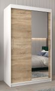 Armoire penderie à portes coulissantes Bisaurin 2C avec miroir | Blanc mat & chêne Sonoma | 200 x 120 x 62 cm