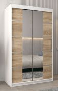 Armoire portes coulissantes Jan 02D avec miroir | Blanc mat & Chêne Sonoma | 200 x 120 x 62 cm