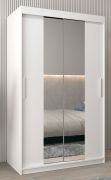 Armoire penderie Bisaurin 2B avec miroir | Portes coulissantes | Blanc mat | 200 x 120 x 62 cm