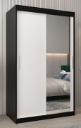 Armoire penderie à portes coulissantes Bisaurin 2C avec miroir | Noir / Blanc mat | 200 x 120 x 62 cm