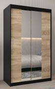 Armoire à portes coulissantes Bisaurin 2B avec miroir | Noir & chêne Sonoma | 200 x 120 x 62 cm