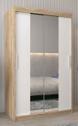 Armoire penderie à portes coulissantes avec miroir | Chêne Sonoma & Blanc mat | 200 x 120 x 62 cm