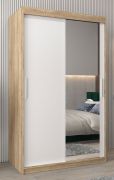 Armoire penderie 2 portes coulissantes avec miroir | Chêne Sonoma & Blanc mat | 200 x 120 x 62 cm