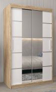 Armoire coulissante Jan 02D avec miroir | Chêne Sonoma & Blanc mat | 200 x 120 x 62 cm