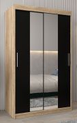 Armoire penderie à portes coulissantes Bisaurin 2B avec miroir | Espace optimisé | Chêne Sonoma/Noir | 200 x 120 x 62 cm
