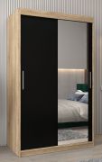 Armoire penderie portes coulissantes avec miroir | Chêne Sonoma/Wengé | 200 x 120 x 62 cm | Série Bisaurin