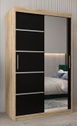 Armoire à portes coulissantes Jan 02B avec miroir | Chêne Sonoma & Noir | 200 x 120 x 62 cm